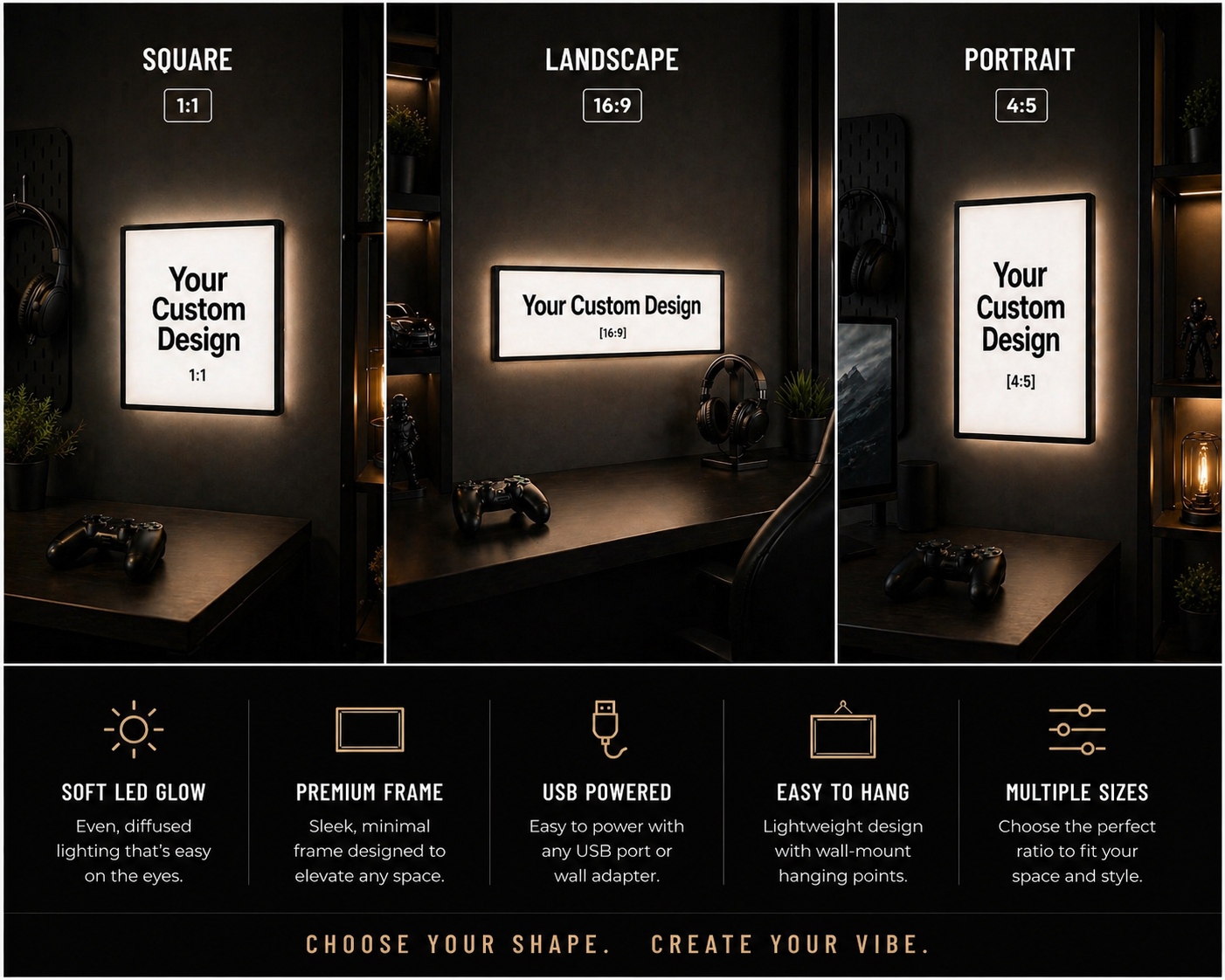 MCL | GlowPanel™ — Custom LED Wall Art (Square 1:1 Ratio)